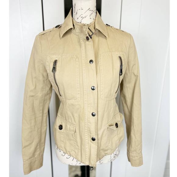 Martin and Osa Khaki Linen Blend Casual Military Style Utility Jacket Size 2 - Picture 2 of 14